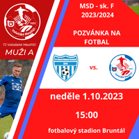 Pozvánka na fotbal: FC Slavoj Bruntál - TJ Valašské Meziříčí, 1. 10. 2023 v 15:00